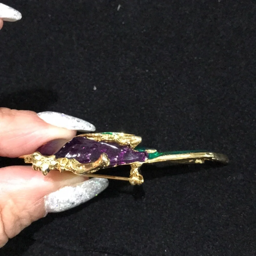 Vintage Purple/Green Enamel Hummingbird Brooch